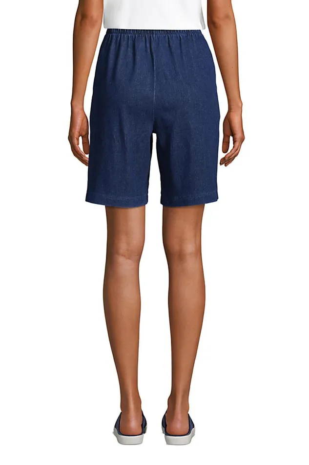 Lands039 End Shorts Women High Rise Sport Knit Elastic Waist Denim Jean Shorts Medium Indigo Lands039 End Shorts Women High Rise Sport Knit Elastic Waist Denim Jean Shorts Medium Indigo