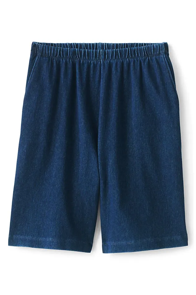 Lands039 End Shorts Women High Rise Sport Knit Elastic Waist Denim Jean Shorts Medium Indigo Lands039 End Shorts Women High Rise Sport Knit Elastic Waist Denim Jean Shorts Medium Indigo