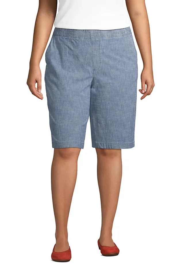 Lands039 End Shorts Women Plus Size Mid Rise Elastic Waist Pull On 12034 Chino Bermuda Shorts Evening Sky Chambray