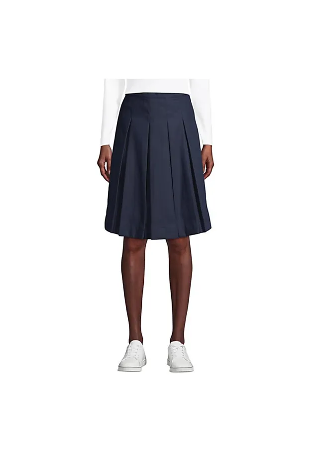 Lands039 End Skirts and Skorts Women Polycotton Box Pleat Skirt Top Of Knee Classic Navy