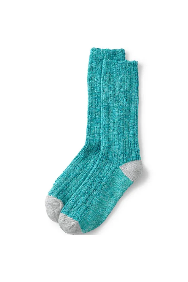 Lands039 End Socks and Hosiery Women Marled Crew Socks Aqua Breeze Marl