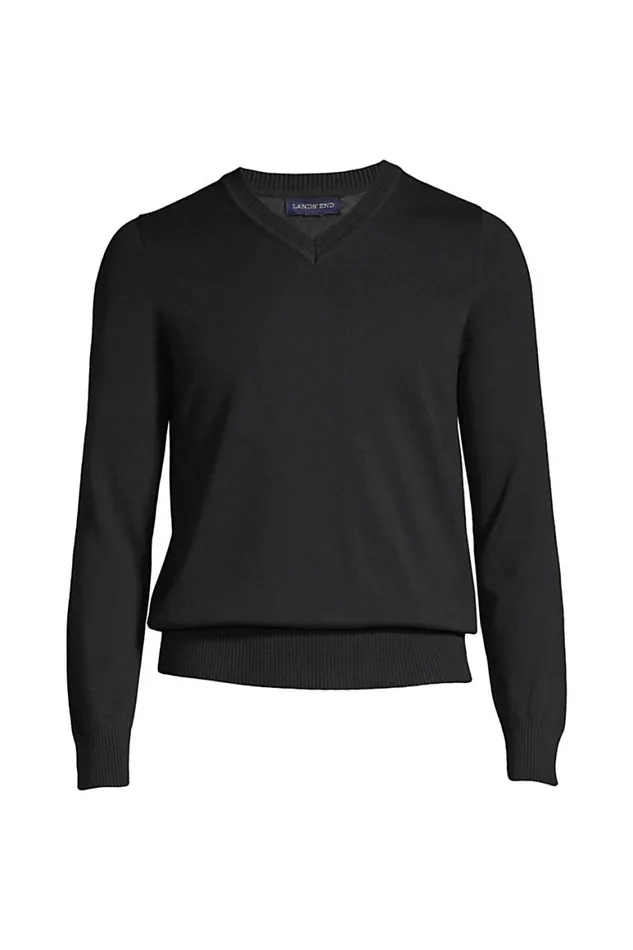 Lands039 End Sweaters Men Big Cotton Modal Vneck Sweater Black