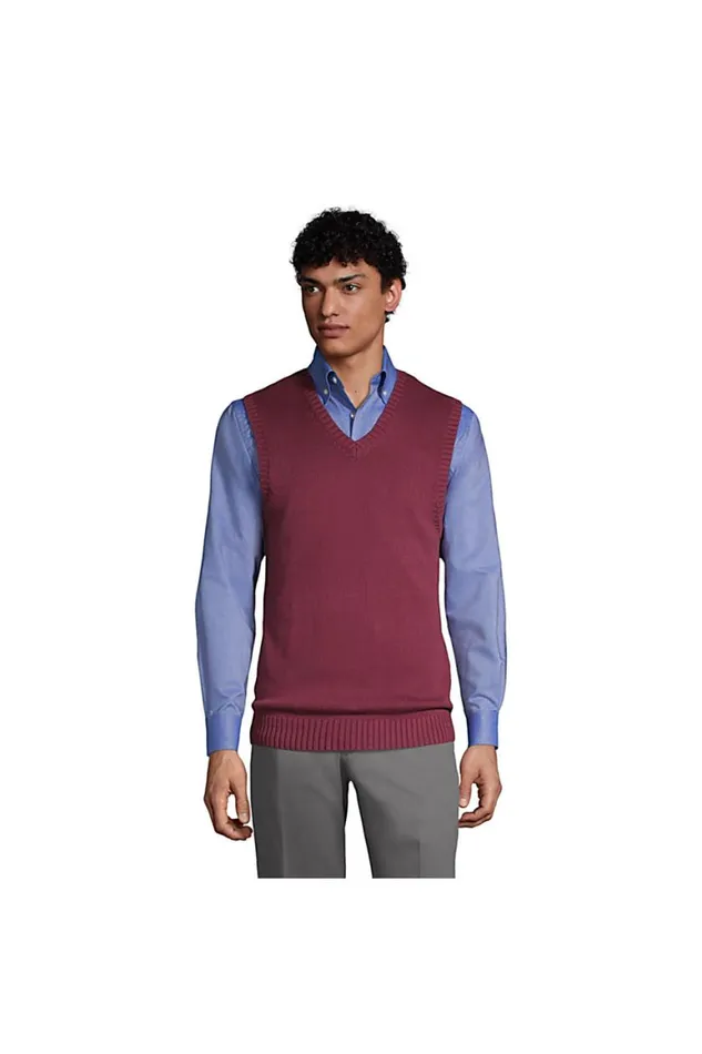 Lands039 End Sweaters Men Cotton Modal Sweater Vest Burgundy