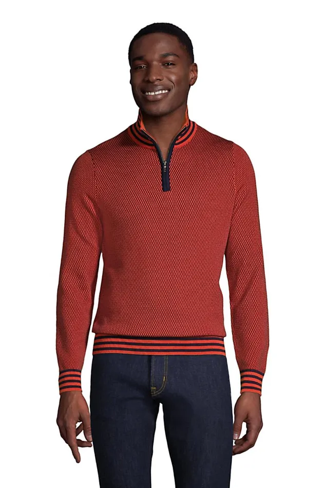 Lands039 End Sweaters Men Fine Gauge Supima Quarter Zip Orange Clay Pattern