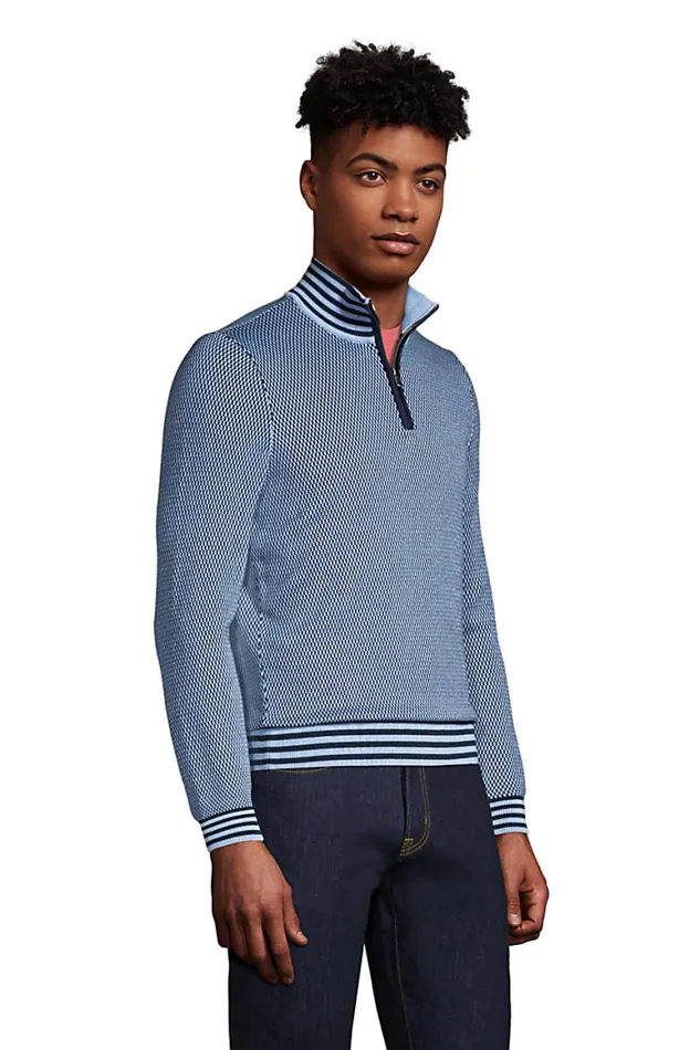 Lands039 End Sweaters Men Fine Gauge Supima Quarter Zip Orange Clay Pattern