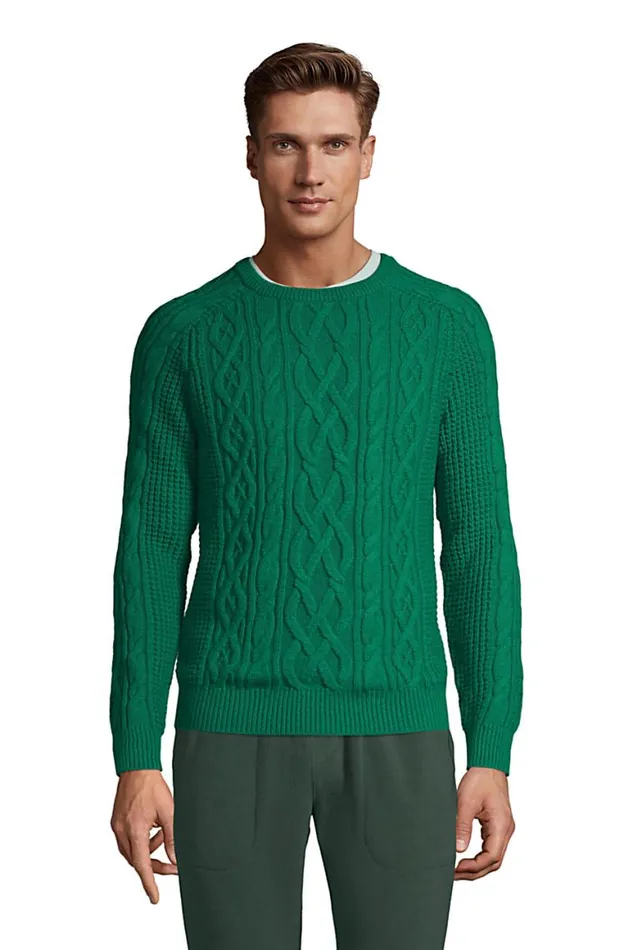 Lands039 End Sweaters Men Lighthouse Cable Waffle Crewneck Sweater Emerald Gulf Lands039 End Sweaters Men Lighthouse Cable Waffle Crewneck Sweater Emerald Gulf