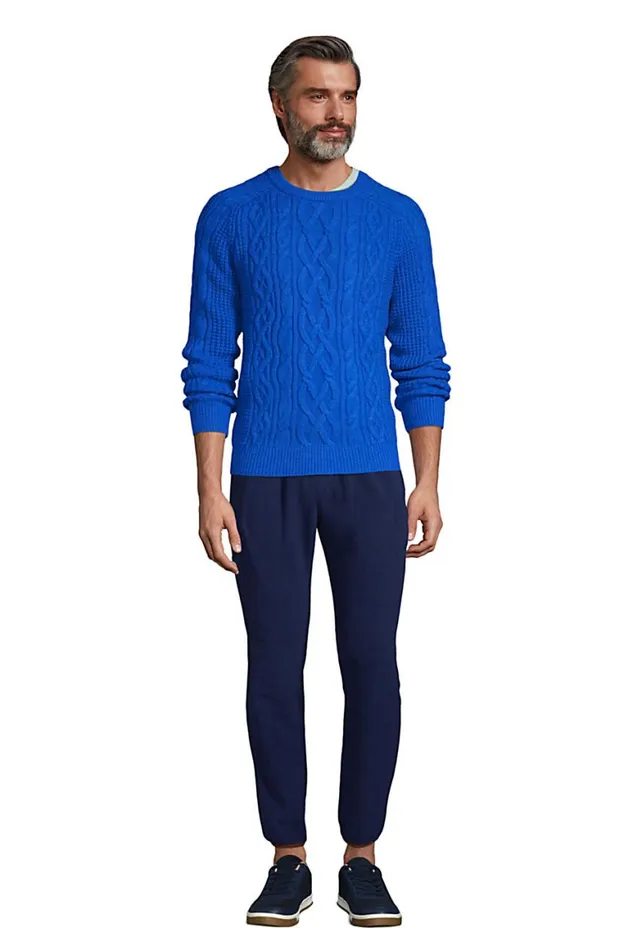 Lands039 End Sweaters Men Lighthouse Cable Waffle Crewneck Sweater Emerald Gulf