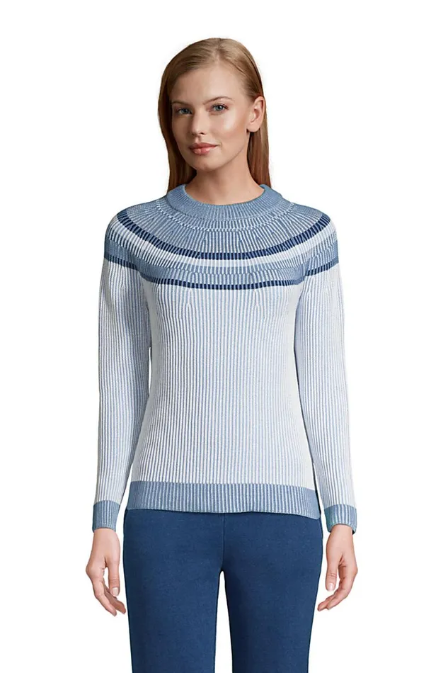 Lands039 End Sweaters Women Cotton Drifter Shaker Doubled Crew Neck Sweater 8211 Striped Yoke Blue Plaited Placed Stripe Lands039 End Sweaters Women Cotton Drifter Shaker Doubled Crew Neck Sweater 8211 Striped Yoke Blue Plaited Placed Stripe