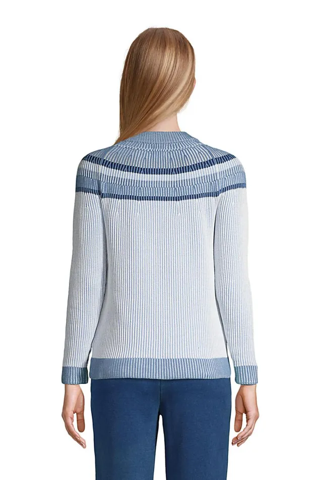 Lands039 End Sweaters Women Cotton Drifter Shaker Doubled Crew Neck Sweater 8211 Striped Yoke Blue Plaited Placed Stripe Lands039 End Sweaters Women Cotton Drifter Shaker Doubled Crew Neck Sweater 8211 Striped Yoke Blue Plaited Placed Stripe