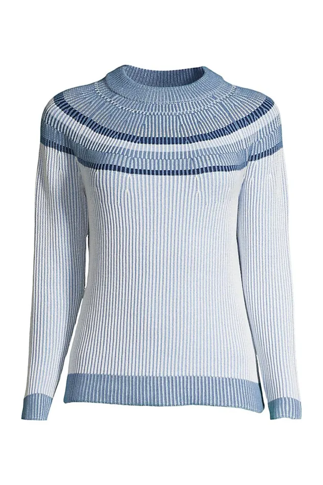Lands039 End Sweaters Women Cotton Drifter Shaker Doubled Crew Neck Sweater 8211 Striped Yoke Blue Plaited Placed Stripe Lands039 End Sweaters Women Cotton Drifter Shaker Doubled Crew Neck Sweater 8211 Striped Yoke Blue Plaited Placed Stripe