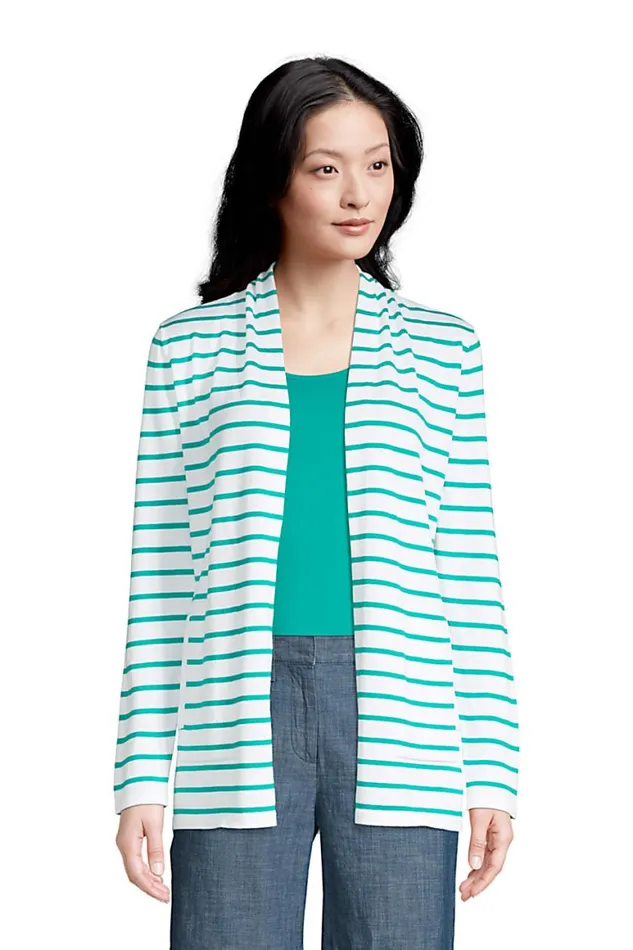 Lands039 End Sweaters Women Cotton Long Sleeve Open Cardigan Stripe Sweater Aqua Green Stripe Lands039 End Sweaters Women Cotton Long Sleeve Open Cardigan Stripe Sweater Aqua Green Stripe