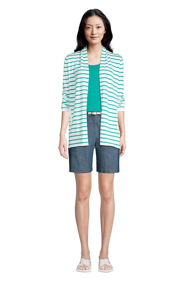 Lands039 End Sweaters Women Cotton Long Sleeve Open Cardigan Stripe Sweater Aqua Green Stripe Lands039 End Sweaters Women Cotton Long Sleeve Open Cardigan Stripe Sweater Aqua Green Stripe