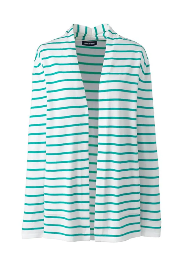 Lands039 End Sweaters Women Cotton Long Sleeve Open Cardigan Stripe Sweater Aqua Green Stripe Lands039 End Sweaters Women Cotton Long Sleeve Open Cardigan Stripe Sweater Aqua Green Stripe