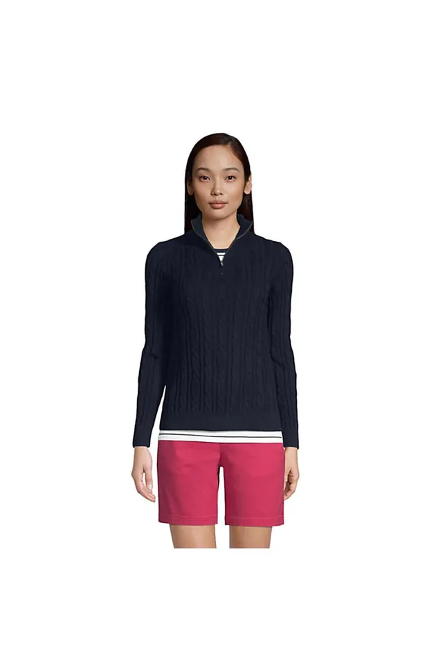 Lands039 End Sweaters Women Cotton Mix Cable Quarter Zip Sweater Radiant Navy Lands039 End Sweaters Women Cotton Mix Cable Quarter Zip Sweater Radiant Navy