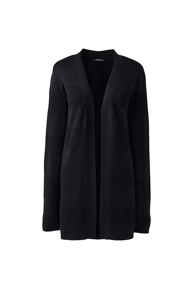 Lands039 End Sweaters Women Cotton Modal Texture Stripe Open Cardigan Sweater Black Lands039 End Sweaters Women Cotton Modal Texture Stripe Open Cardigan Sweater Black