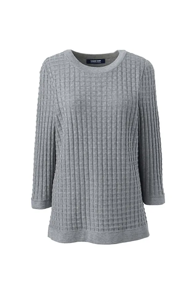 Lands039 End Sweaters Women Cotton Modal Textured Sweater Pewter Heather