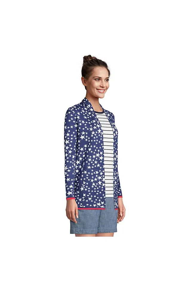 Lands039 End Sweaters Women Cotton Open Long Cardigan Sweater 8211 Jacquard Deep Sea Navy Stars Lands039 End Sweaters Women Cotton Open Long Cardigan Sweater 8211 Jacquard Deep Sea Navy Stars