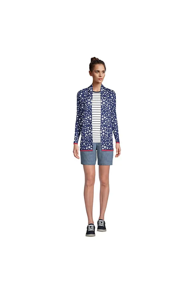 Lands039 End Sweaters Women Cotton Open Long Cardigan Sweater 8211 Jacquard Deep Sea Navy Stars Lands039 End Sweaters Women Cotton Open Long Cardigan Sweater 8211 Jacquard Deep Sea Navy Stars