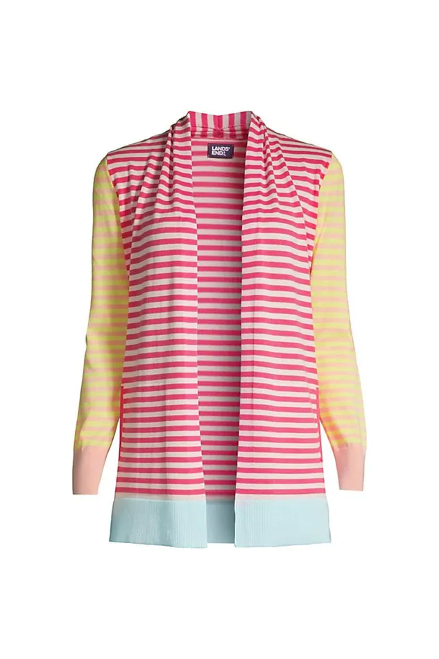 Lands039 End Sweaters Women Cotton Open Long Cardigan Sweater 8211 Stripe Hot Pink Stripe Lands039 End Sweaters Women Cotton Open Long Cardigan Sweater 8211 Stripe Hot Pink Stripe