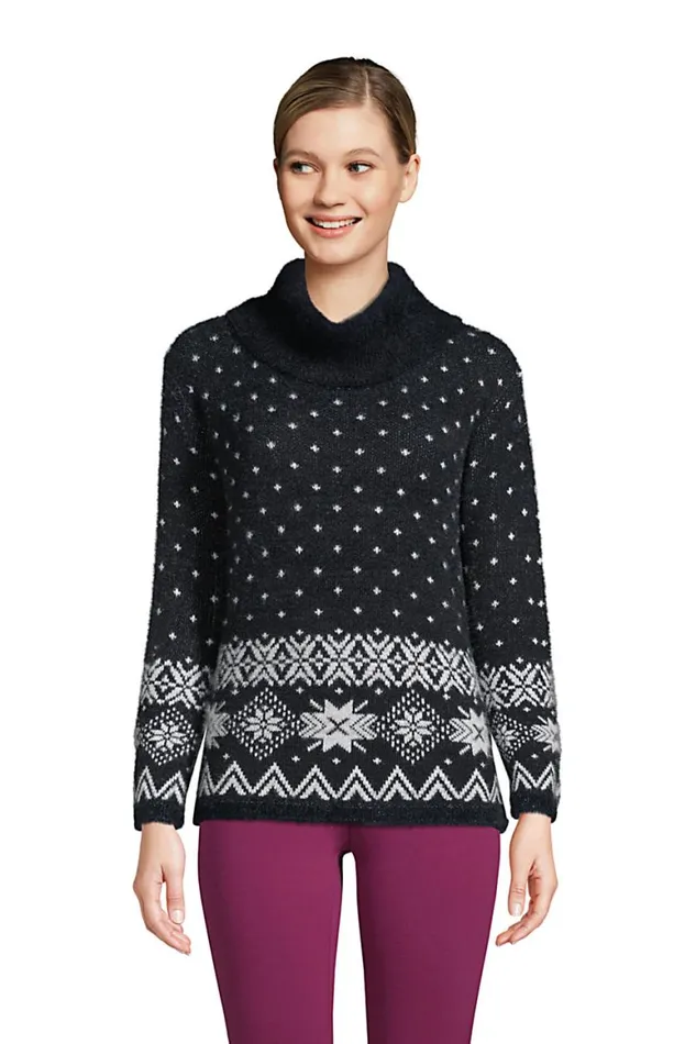 Lands039 End Sweaters Women Eyelash Cowl Neck Sweater Black