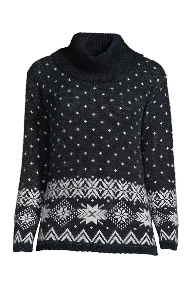 Lands039 End Sweaters Women Eyelash Cowl Neck Sweater Black Lands039 End Sweaters Women Eyelash Cowl Neck Sweater Black