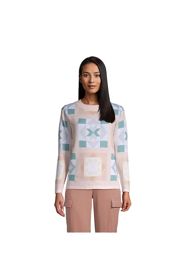 Lands039 End Sweaters Women Fine Gauge Cotton Crewneck Sweater 8211 Pattern Rose Circle Of Friends Quilt Lands039 End Sweaters Women Fine Gauge Cotton Crewneck Sweater 8211 Pattern Rose Circle Of Friends Quilt