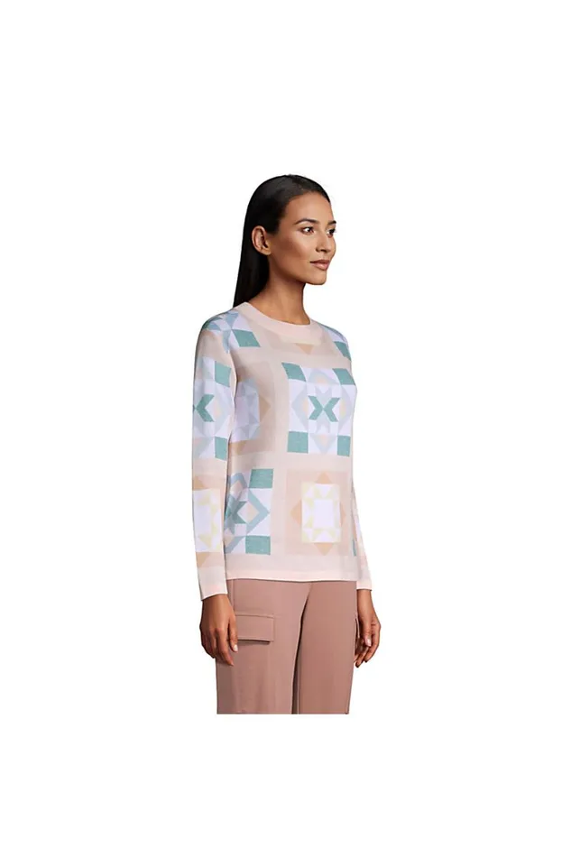 Lands039 End Sweaters Women Fine Gauge Cotton Crewneck Sweater 8211 Pattern Rose Circle Of Friends Quilt Lands039 End Sweaters Women Fine Gauge Cotton Crewneck Sweater 8211 Pattern Rose Circle Of Friends Quilt