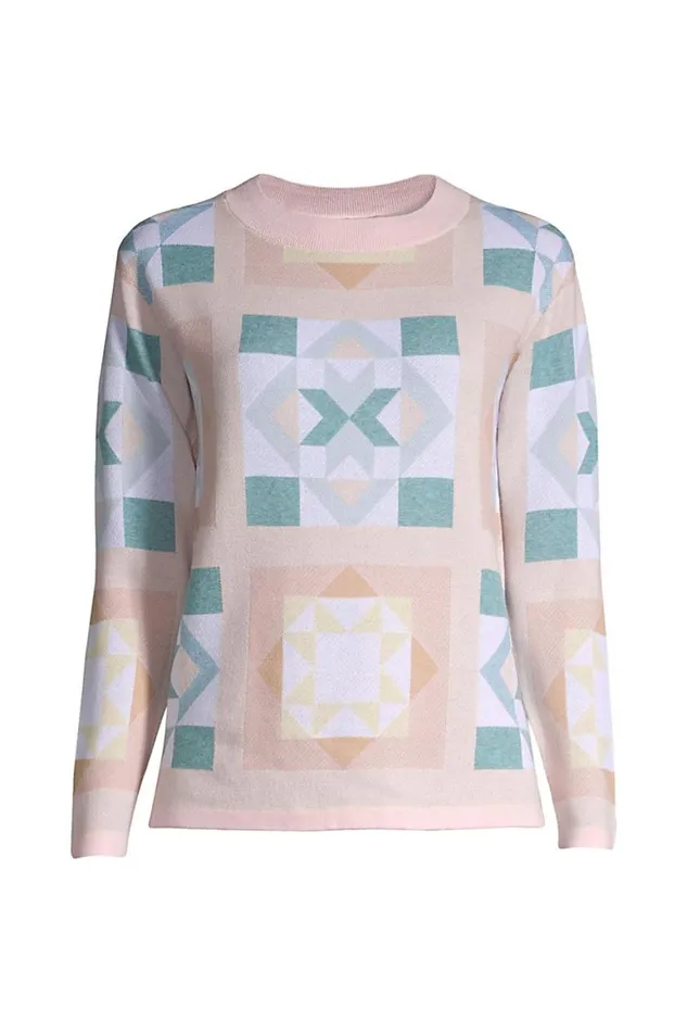 Lands039 End Sweaters Women Fine Gauge Cotton Crewneck Sweater 8211 Pattern Rose Circle Of Friends Quilt Lands039 End Sweaters Women Fine Gauge Cotton Crewneck Sweater 8211 Pattern Rose Circle Of Friends Quilt