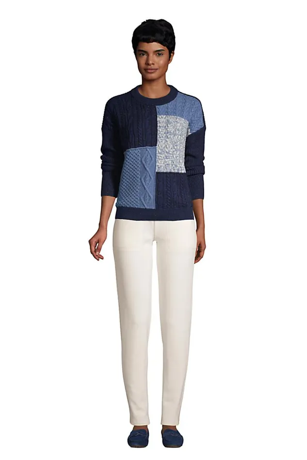 Lands039 End Sweaters Women Patchwork Crew Neck Sweater Blue Quilted Cable Lands039 End Sweaters Women Patchwork Crew Neck Sweater Blue Quilted Cable