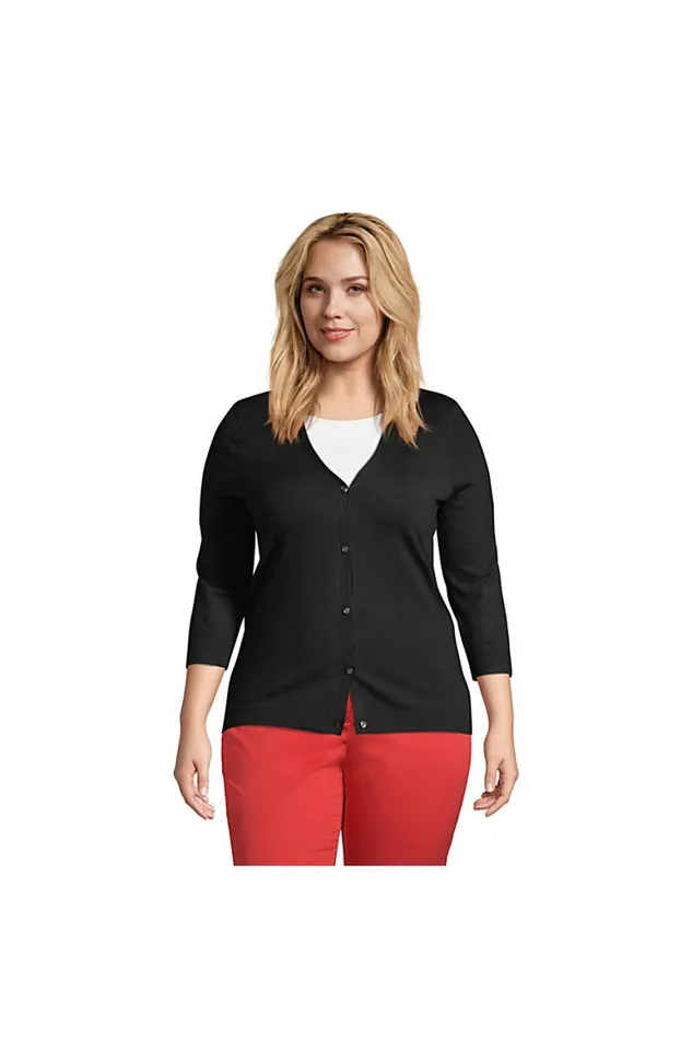 Lands039 End Sweaters Women Plus Size 34 Sleeve Performance Cardigan Sweater Black