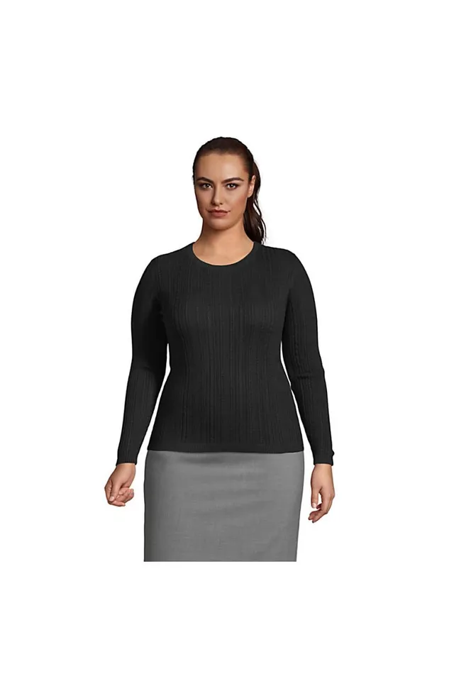 Lands039 End Sweaters Women Plus Size Cotton Modal Long Sleeve Textured Stitch Pullover Sweater Black Lands039 End Sweaters Women Plus Size Cotton Modal Long Sleeve Textured Stitch Pullover Sweater Black