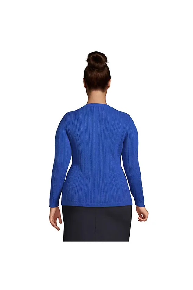 Lands039 End Sweaters Women Plus Size Cotton Modal Long Sleeve Textured Stitch Pullover Sweater Black