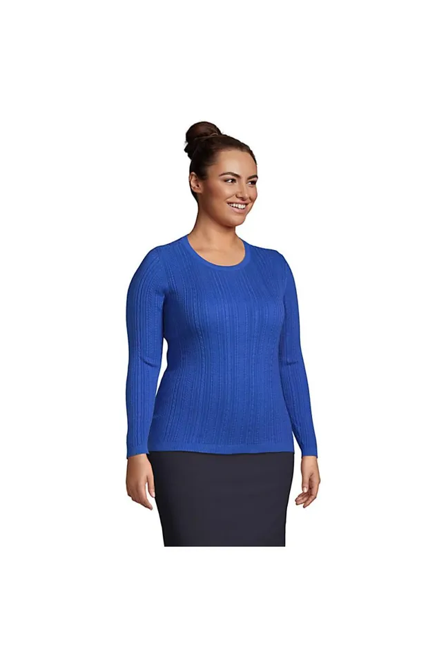 Lands039 End Sweaters Women Plus Size Cotton Modal Long Sleeve Textured Stitch Pullover Sweater Black