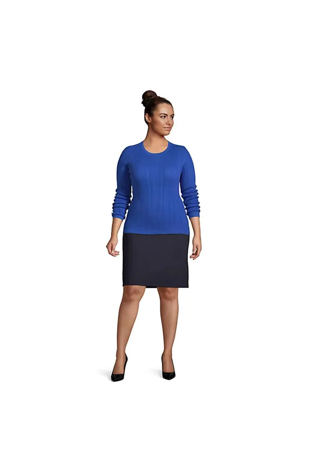Lands039 End Sweaters Women Plus Size Cotton Modal Long Sleeve Textured Stitch Pullover Sweater Black