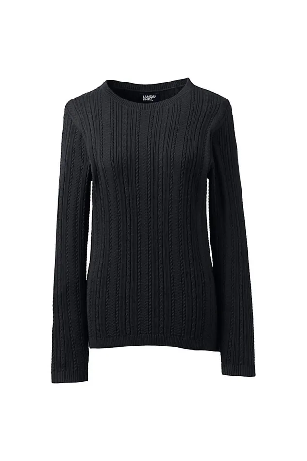 Lands039 End Sweaters Women Plus Size Cotton Modal Long Sleeve Textured Stitch Pullover Sweater Black