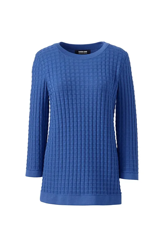 Lands039 End Sweaters Women Plus Size Cotton Modal Textured Sweater Dark Cobalt Blue