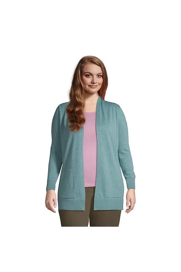 Lands039 End Sweaters Women Plus Size Cotton Open Long Cardigan Sweater Teal Shadow Heather Lands039 End Sweaters Women Plus Size Cotton Open Long Cardigan Sweater Teal Shadow Heather