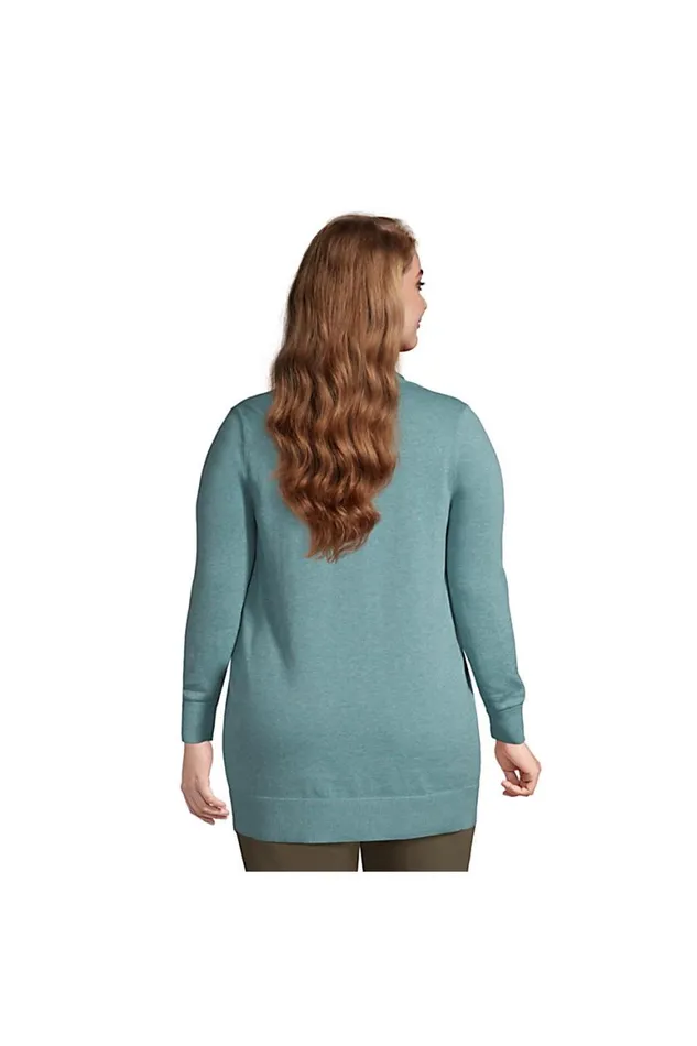 Lands039 End Sweaters Women Plus Size Cotton Open Long Cardigan Sweater Teal Shadow Heather Lands039 End Sweaters Women Plus Size Cotton Open Long Cardigan Sweater Teal Shadow Heather