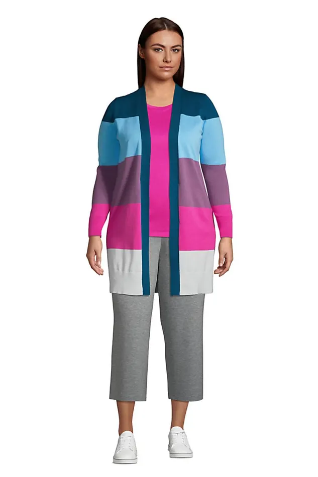 Lands039 End Sweaters Women Plus Size Fine Gauge Cotton Long Open Cardigan Sweater 8211 Stripe Baltic Teal Blocked Stripe Lands039 End Sweaters Women Plus Size Fine Gauge Cotton Long Open Cardigan Sweater 8211 Stripe Baltic Teal Blocked Stripe