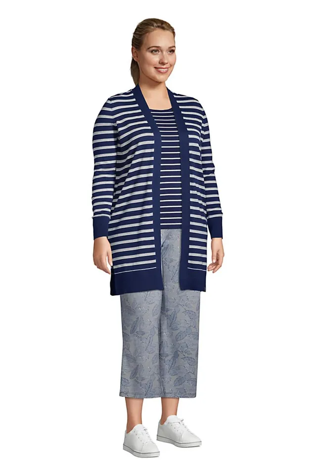 Lands039 End Sweaters Women Plus Size Fine Gauge Cotton Long Open Cardigan Sweater 8211 Stripe Baltic Teal Blocked Stripe Lands039 End Sweaters Women Plus Size Fine Gauge Cotton Long Open Cardigan Sweater 8211 Stripe Baltic Teal Blocked Stripe