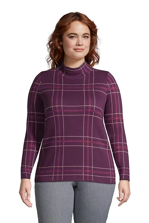 Lands039 End Sweaters Women Plus Size Lofty Mock Sweater 8211 Birdseye Jacquard Medallion Mulberry Plaid Lands039 End Sweaters Women Plus Size Lofty Mock Sweater 8211 Birdseye Jacquard Medallion Mulberry Plaid