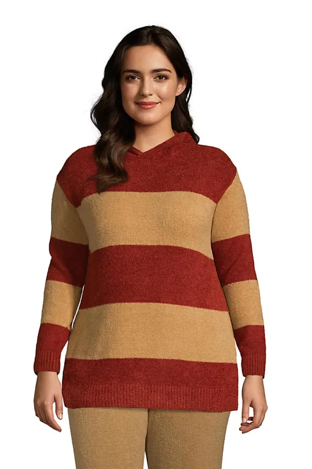 Lands039 End Sweaters Women Plus Size Lounge Hooded Pullover Stripe Sweater Slounge Rust Red Stripe Lands039 End Sweaters Women Plus Size Lounge Hooded Pullover Stripe Sweater Slounge Rust Red Stripe