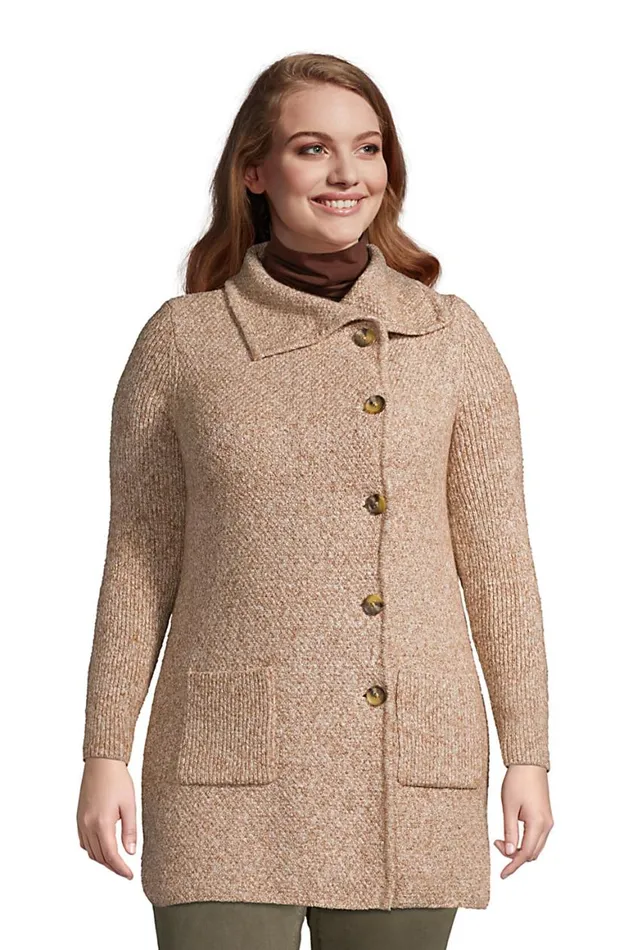 Lands039 End Sweaters Women Plus Size Pebble Yarn Button Up Cardigan Sweater Warm Tawny Brown Marl Lands039 End Sweaters Women Plus Size Pebble Yarn Button Up Cardigan Sweater Warm Tawny Brown Marl