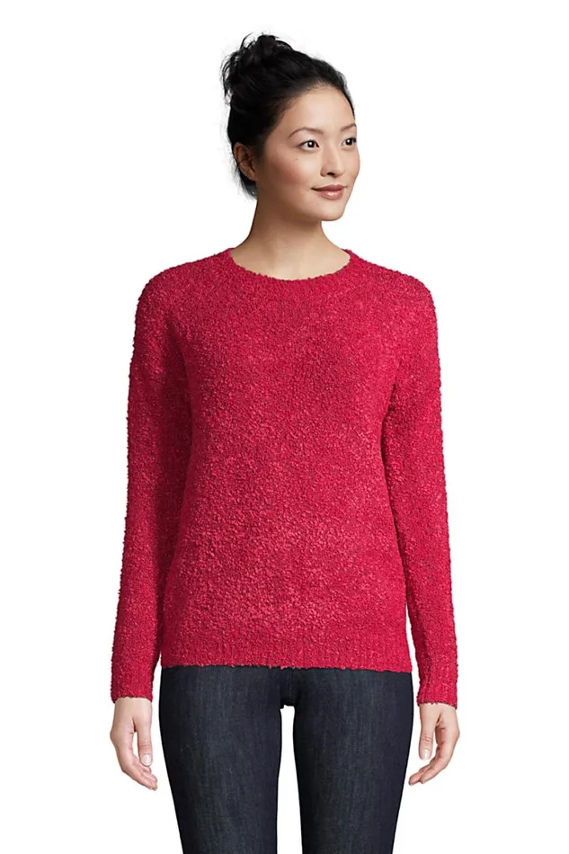 Lands039 End Sweaters Women Teddy Crew Neck Sweater Rustic Rose