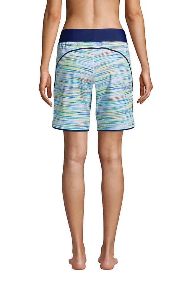 Lands039 End Swimsuits Women 9034 Quick Dry Elastic Waist Modest Board Shorts Swim Coverup Shorts With Panty Print Paradise Aqua Space Dye