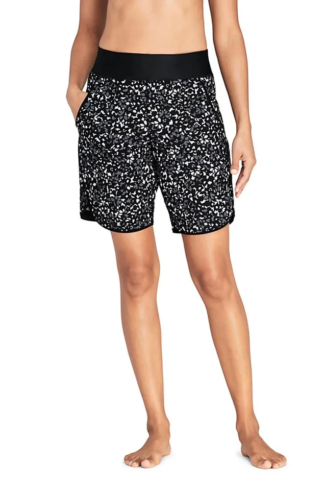 Lands039 End Swimsuits Women 9034 Quick Dry Elastic Waist Modest Board Shorts Swim Coverup Shorts With Panty Print Paradise Aqua Space Dye