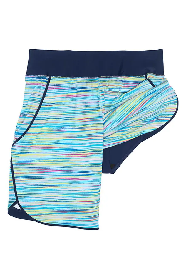 Lands039 End Swimsuits Women 9034 Quick Dry Elastic Waist Modest Board Shorts Swim Coverup Shorts With Panty Print Paradise Aqua Space Dye