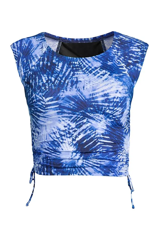 Lands039 End Swimsuits Women Chlorine Resistant Adjustable Cap Sleeve Bikini Top Swimsuit Deep Sea Navy Tie Dye Palm Lands039 End Swimsuits Women Chlorine Resistant Adjustable Cap Sleeve Bikini Top Swimsuit Deep Sea Navy Tie Dye Palm