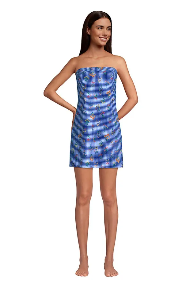 Lands039 End Swimsuits Women Chlorine Resistant Bandeau Dresskini Swimsuit Top Removable Adjustable Straps Electric Blue Botanical Check Lands039 End Swimsuits Women Chlorine Resistant Bandeau Dresskini Swimsuit Top Removable Adjustable Straps Electric Blue Botanical Check