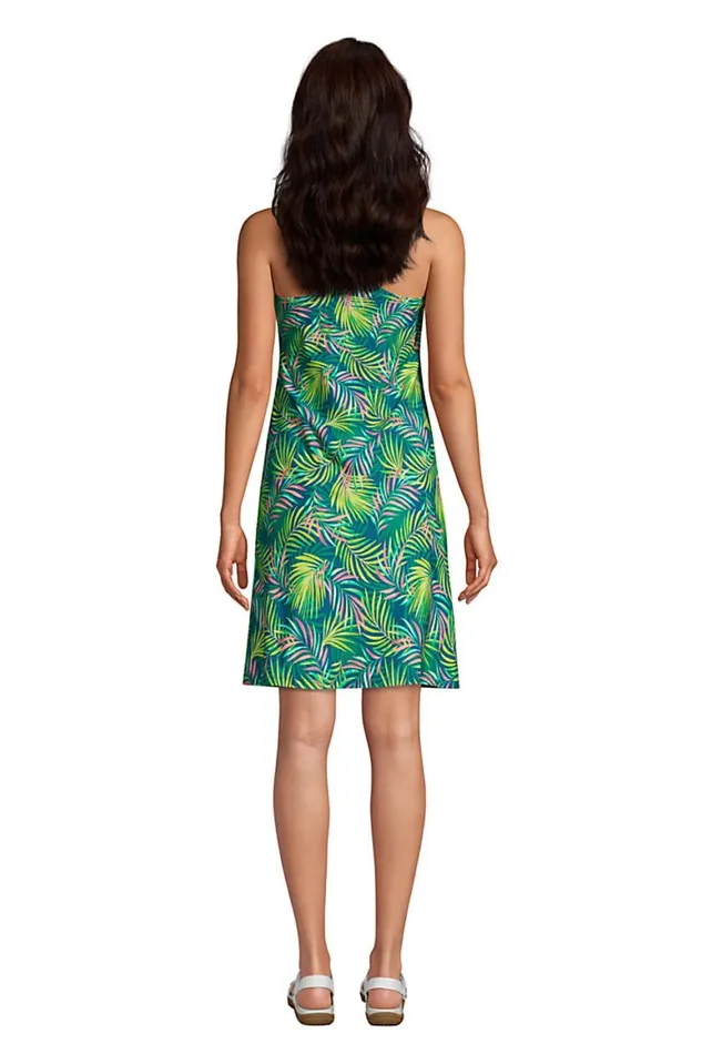 Lands039 End Swimsuits Women Chlorine Resistant Scoop Neck Dresskini Swim Coverup Dress No Panty Baltic Teal Multi Palm Lands039 End Swimsuits Women Chlorine Resistant Scoop Neck Dresskini Swim Coverup Dress No Panty Baltic Teal Multi Palm